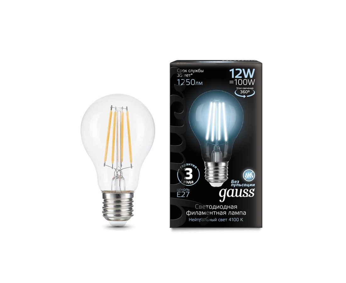 ლედ ნათურა Filament A60 E27 12W 4100К - 102902212 — ნათურა და ვაზნა